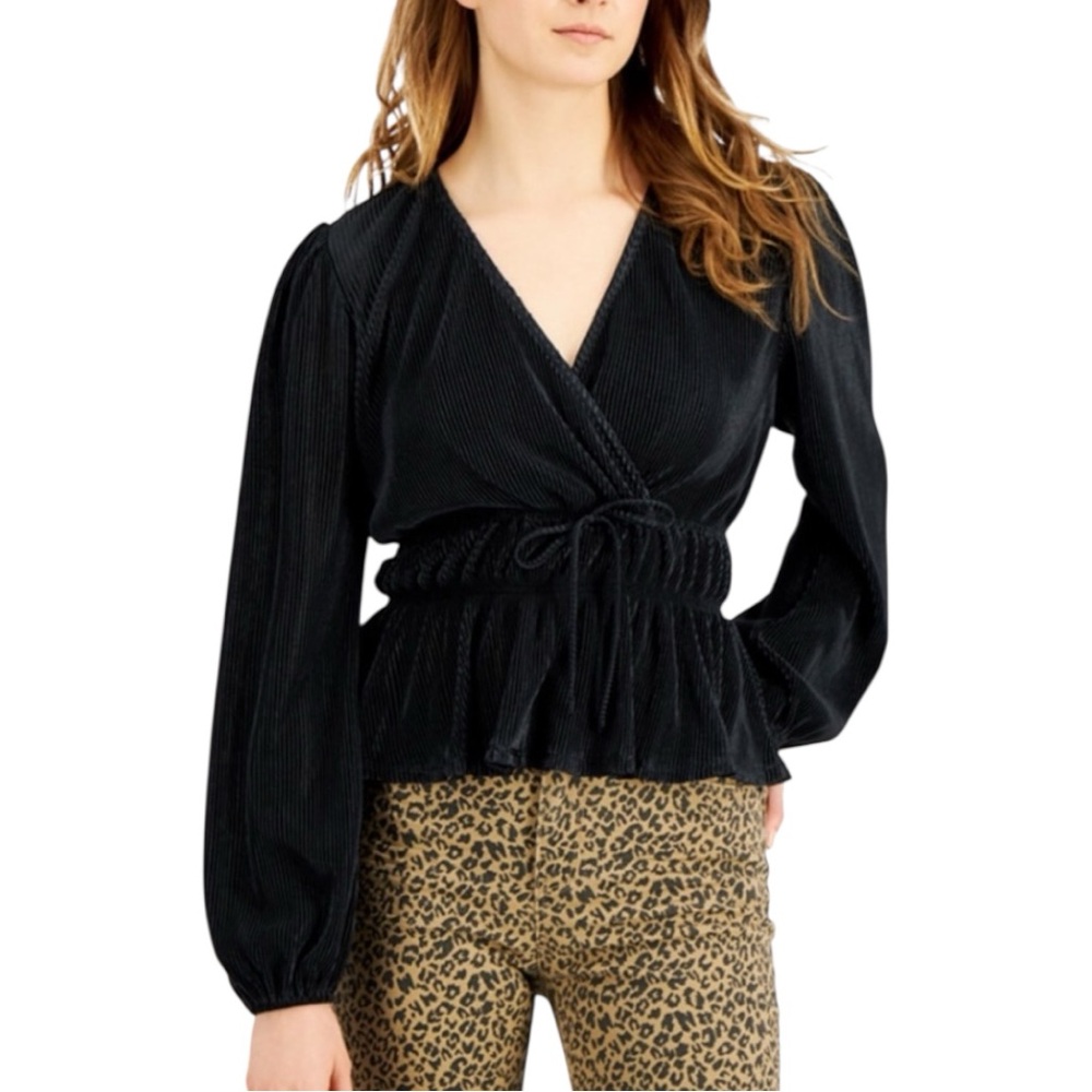 LOVE, FIRE BLACK PEASANT BLOUSE *XS *SEMI-SHEER *NWT *BOHEMIAN, BALLOON SLEEVES - Picture 2 of 9